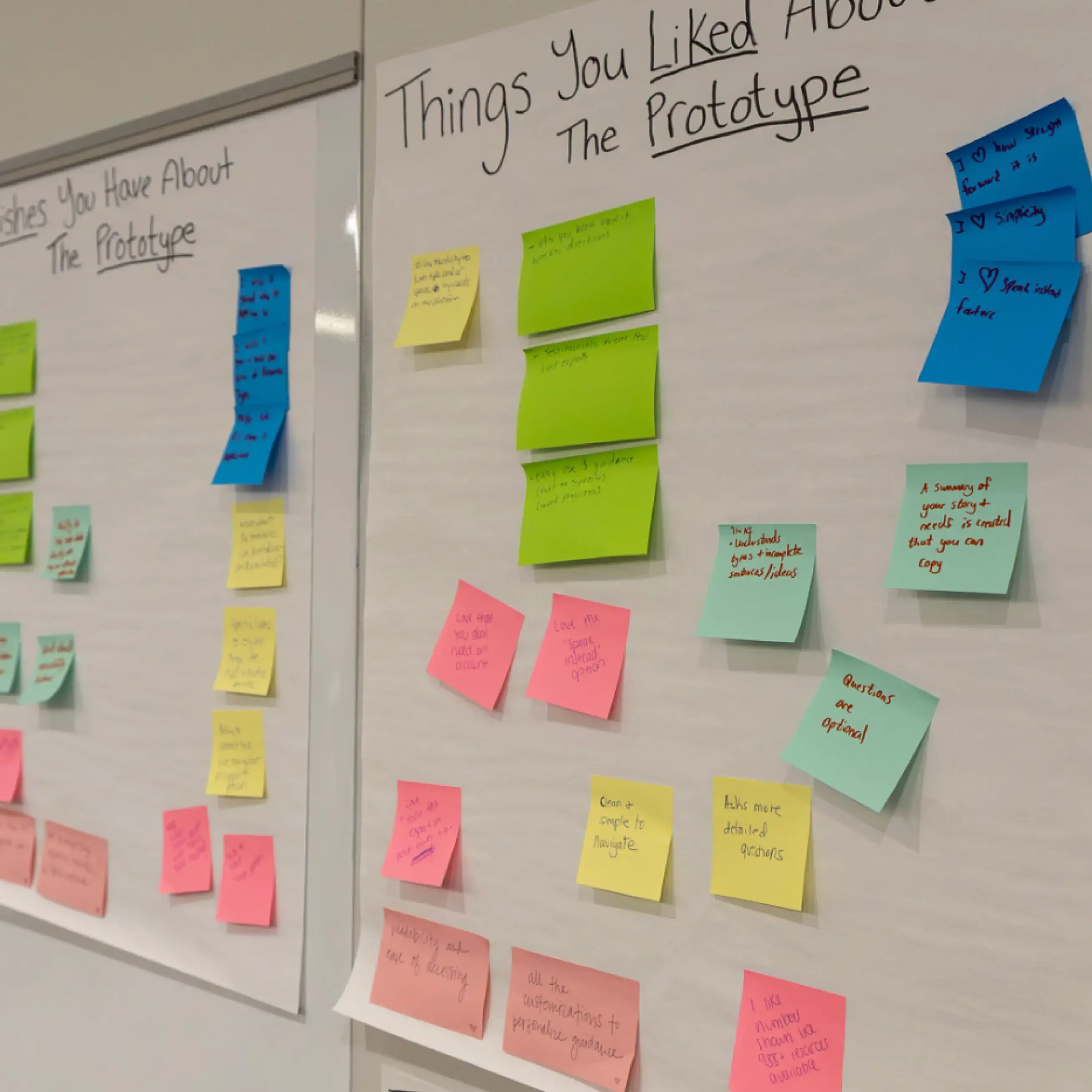 Post-it notes on a poster board where former foster youth have added their ideas.
